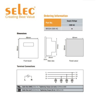 shopdoluong-Đồng Hồ Đo Dòng SELEC MV334(96x96)