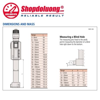 shopdoluong-Panme Trong 3 Chấu Đo Lỗ Điện Tử 10-12mm MITUTOYO 468-163(0.001mm)